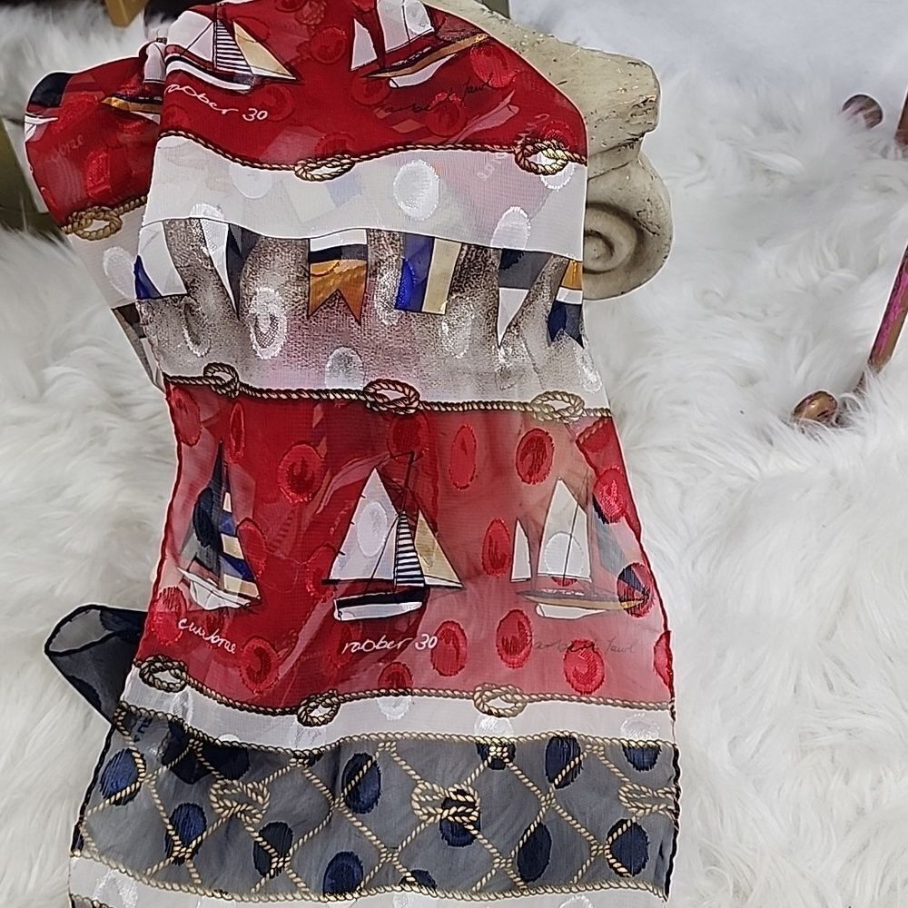 Vintage Nautical Sailboat Liz Claiborne Sheer Scarf NWT